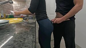 maid's ass catches sneaky cum drip during kitchen duties
