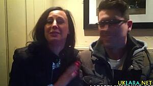 check out this classy british milf in stockings fingering her pussy before sucking that monster cock hard.