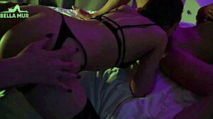 Lesbian domme pounds submissive sluts bent over with massive strapon