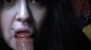 Hey goth girl slurps that huge 9 inch dildo deep!