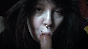 Hey goth girl slurps that huge 9 inch dildo deep!