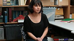 teen shoplifter caught and reluctantly sucks security guard's cock deep
