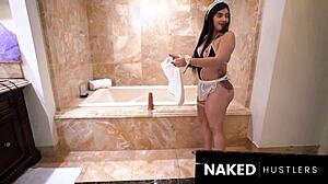 Curvy Latina Milf Masturbates Big Pussy Lips with Huge Dildos