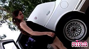 Lesbian Nina Bares Perfect Body Teasing in Luxury Limousine Ride