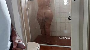 My stepmom always showers door open so I spy her big tits and wet milf pussy?
