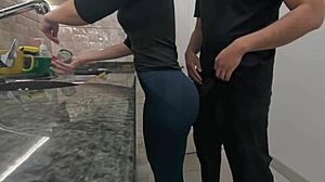 maid's ass catches sneaky cum drip during kitchen duties