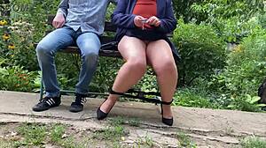 damn, check this fat milf flashing saggy tits wet pussy in public park