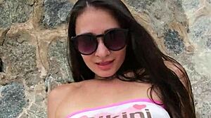 public bikini flash hints at cheeky outdoor tease