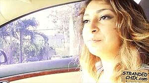 pickup this hot teen hitchhiker babe and she rides hard for the ride in public pov spying
