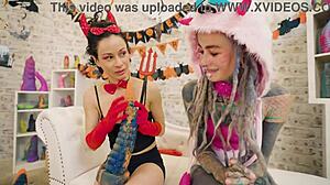anuskatzz and stacy bloom, wanna see our halloween anal toys, atm lesbian pussy licking with huge dildos?