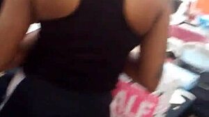 voyeur spies black ebony ass folding candid in old shop hidden cam