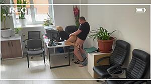 Office SLUT FUCKED RAW on Desk While Hubby Hides Nearby