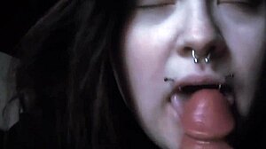 Hey goth girl slurps that huge 9 inch dildo deep!