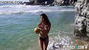 😍 tiny mexican teen carolina reyes strips on beach for playboy! 🔥