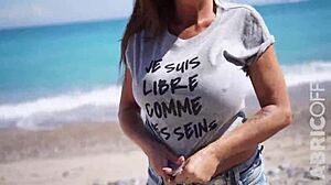 Abricoff's Wet T-Shirt Lingerie Contest Flashes Big European Milf Tits in Public Exhibition