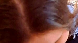 Tanned Skinny Neighbor in Jeans Gives Wardrobe Blowjob with Cum in Mouth Closeup