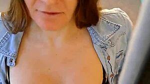 Tanned Skinny Neighbor in Jeans Gives Wardrobe Blowjob with Cum in Mouth Closeup