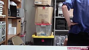 Security guard catches petite Judy Jolie shoplifting and fucks her in office
