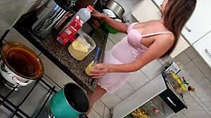 Sarah rosa's sexy kitchen fuck with big tits and ass