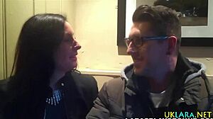 check out this classy british milf in stockings fingering her pussy before sucking that monster cock hard.