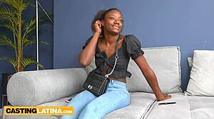 shy black colombian latina teen faces amateur anal casting with monster black cock interview