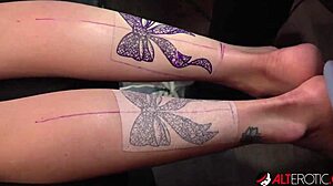 Katie Monroe's tattoo session turns into double dick deepthroat pounding!