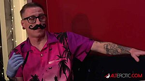 Katie Monroe's tattoo session turns into double dick deepthroat pounding!