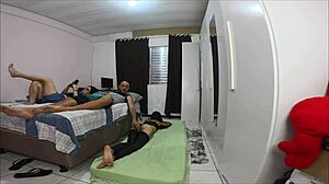 Wife Shares Room with Friend... Leads to FFM Fuck!
