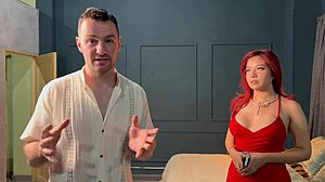 come tour xhuber studios with busty redhead celeste alba then watch her take creampie cowgirl backstage