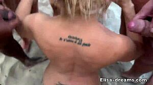 beach bukkake blows with slutty milf cumshots