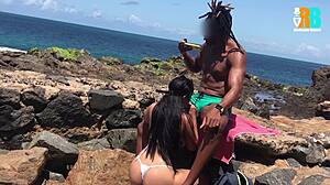 brazilian wife takes bbc on beach while cuckold hubby watches humiliated on video call