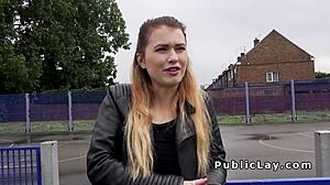 blonde brit takes cock for cash outdoors