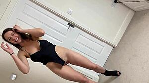 stepdaughter shows off poses then takes cum right in her mouth