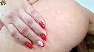 brazilian slut squirts hard on two huge cocks in double penetration creampie