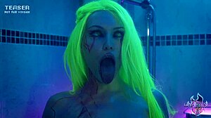 rave girl cyber showerin with toys oiled big tits ass shaved pussy solo cosplay