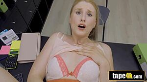 Hungarian blonde rides monster cock on office desk to approve her loan application