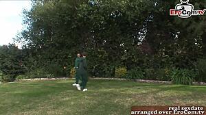 Slim Brunette Milf's Small Tits Outdoor Temptation