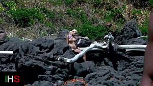 amazing blonde teen sucks black monster cock on beach brunette watches rimjob