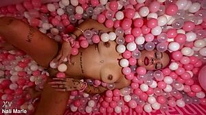 Pink Bimbo Teen Nali Marie's Dirty Feet Play in Ballpit with Petite Boobs