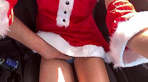 blonde teen snowgirl gets public outdoor creampie riding cock at christmas