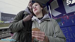 public agent ukrainian smoker tits out cowgirl pays train fine