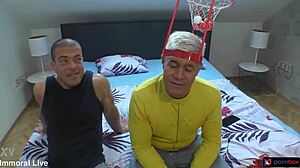 Football fans threesome bends over for stepson's huge cock pounding