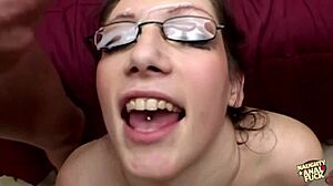nerdy brunette cutie takes double anal pounding