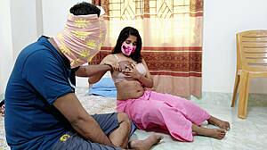Sexy Bhabhi Quick Fucks Big Cock Devar in Bedroom Licking Tits Panties Down!