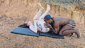 he takes her out then pounds her tight ass creampie in hardcore interracial