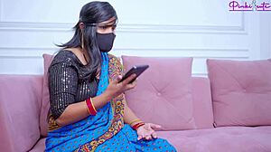 when i met my fan at home we fucked hard in my saree he's so strong during cowgirl riding on bed