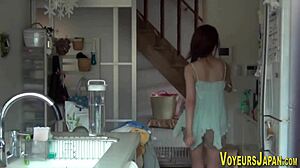 Asian Babe Fingers Pussy to Gushing Orgasm in Public Voyeur Spot