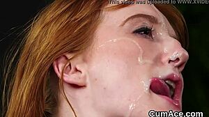 Oh yeah horny doll catches face full of sperm swallows every jism drop