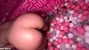 Pink Bimbo Teen Nali Marie's Dirty Feet Play in Ballpit with Petite Boobs