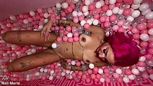 Pink Bimbo Teen Nali Marie's Dirty Feet Play in Ballpit with Petite Boobs